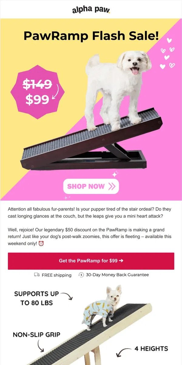 Email from Alpha Paw. ⏰ Limited-Time Deal! The PawRamp for $99!