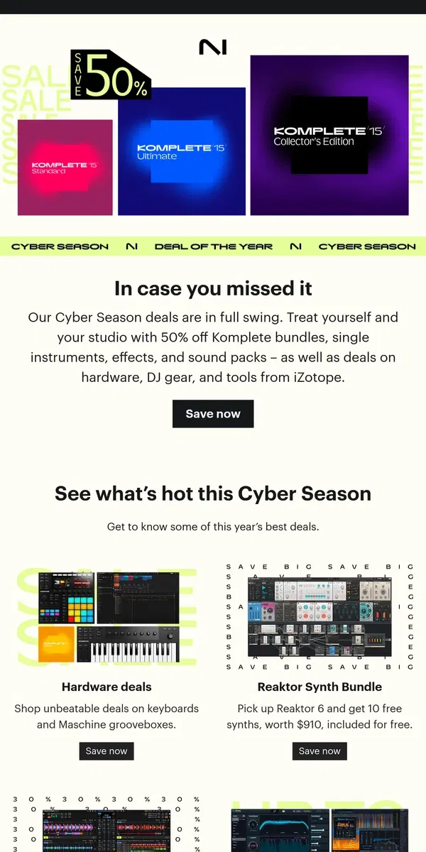 Email from Native Instruments.  The best of this year’s Cyber Season deals