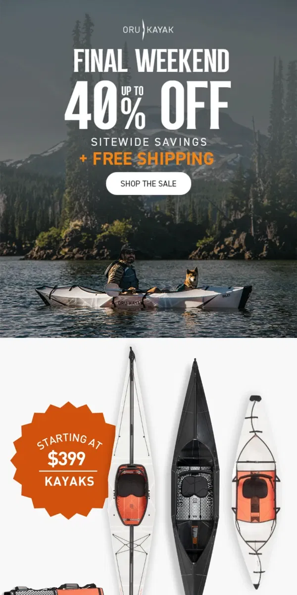 Email from Oru Kayak. Final Weekend ⏰ Labor Day Sale