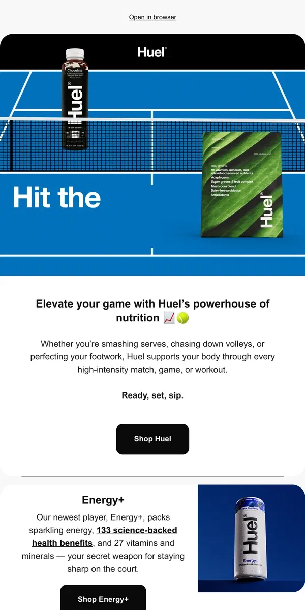 Email from Huel. Hit the Huel grand slam 🎾