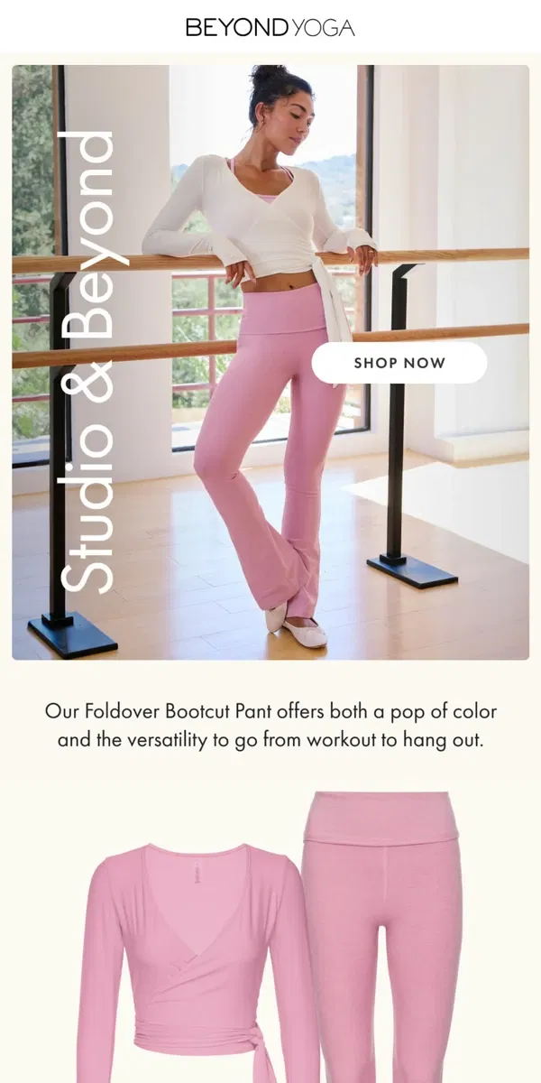 Email from Beyond Yoga. Now In Pink 🎀 The Foldover Pant