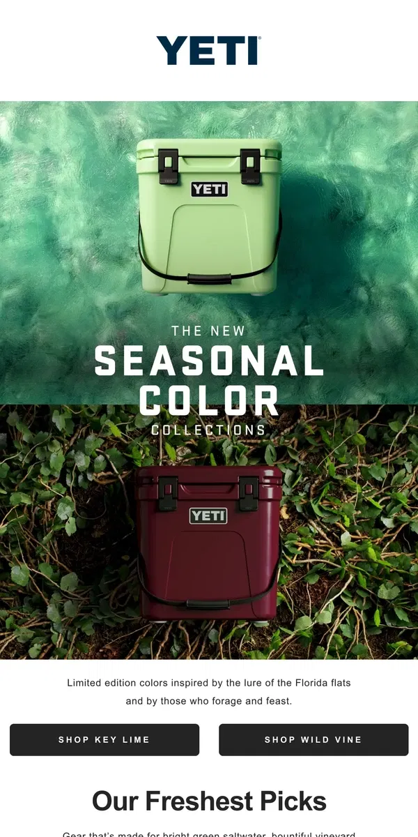 Email from YETI. Key Lime and Wild Vine are Here