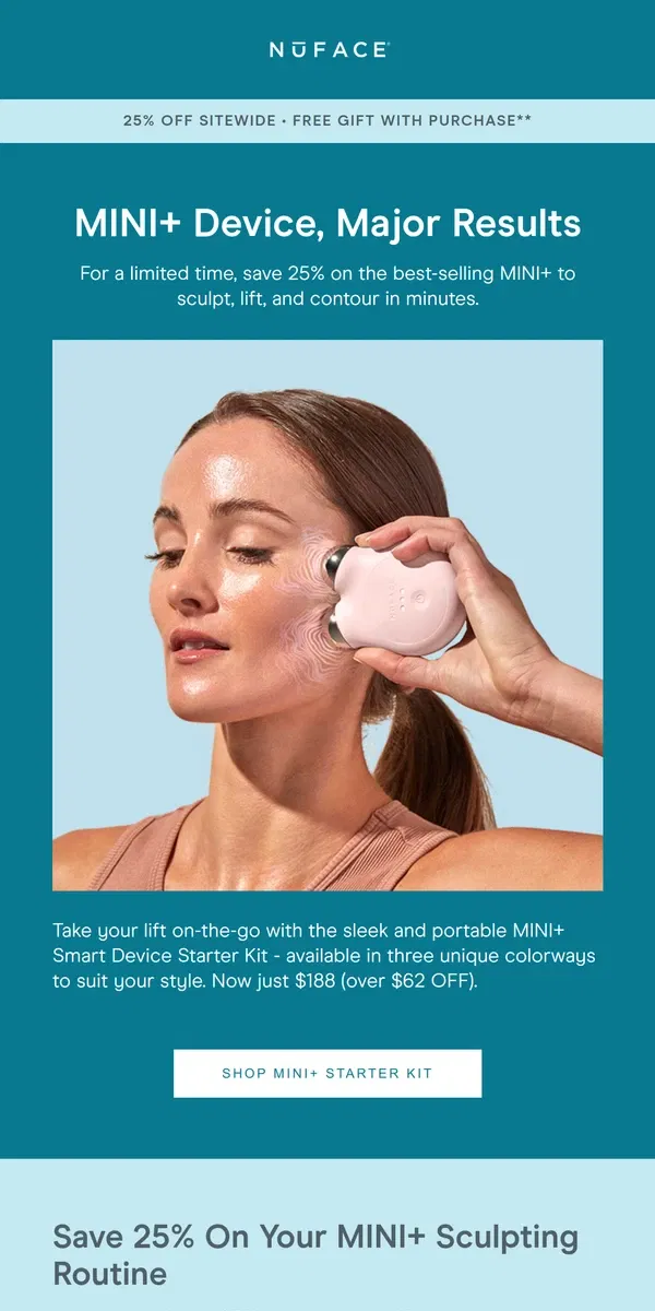 Email from NuFACE. Sculpt and Save 25% on MINI+