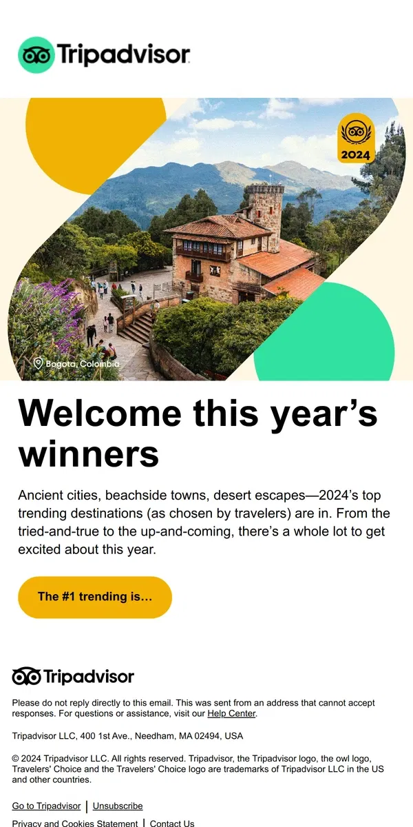 Email from Tripadvisor. Winning destinations for 2024