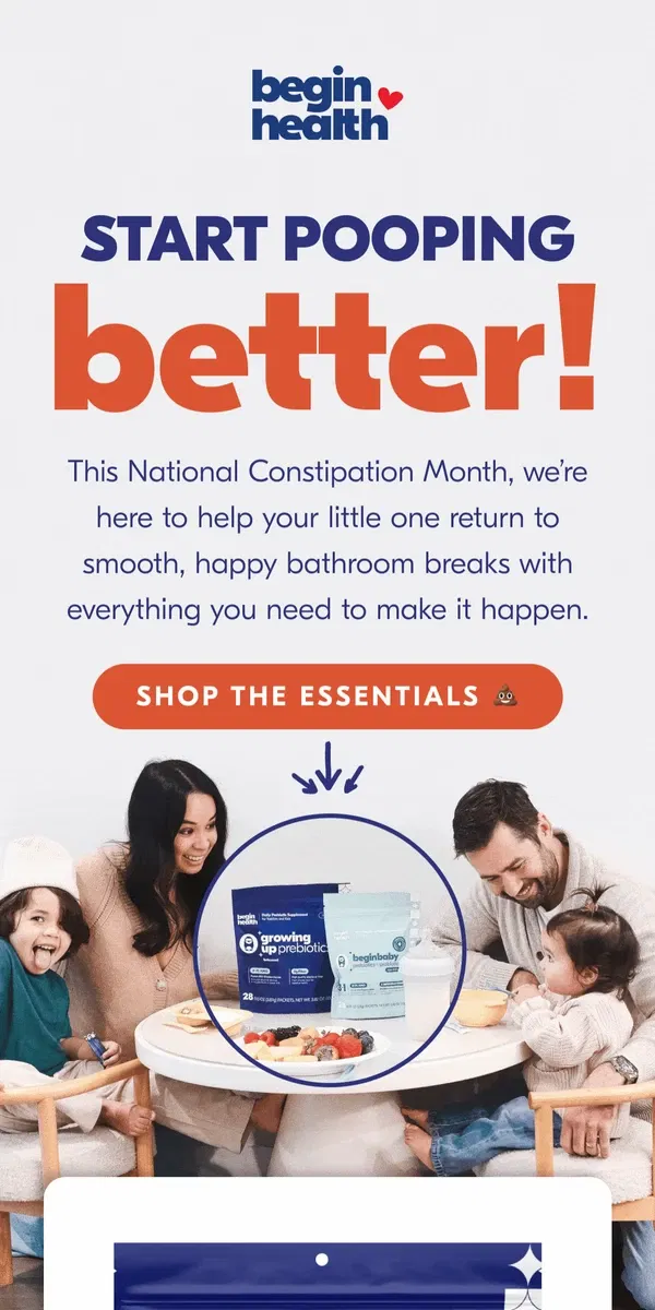 Email from Begin Health. The Constipation Essentials 🚽💩