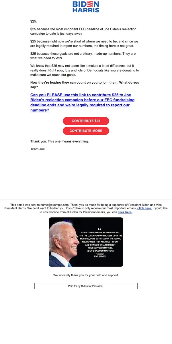 Email from Kamala Harris. Not great.