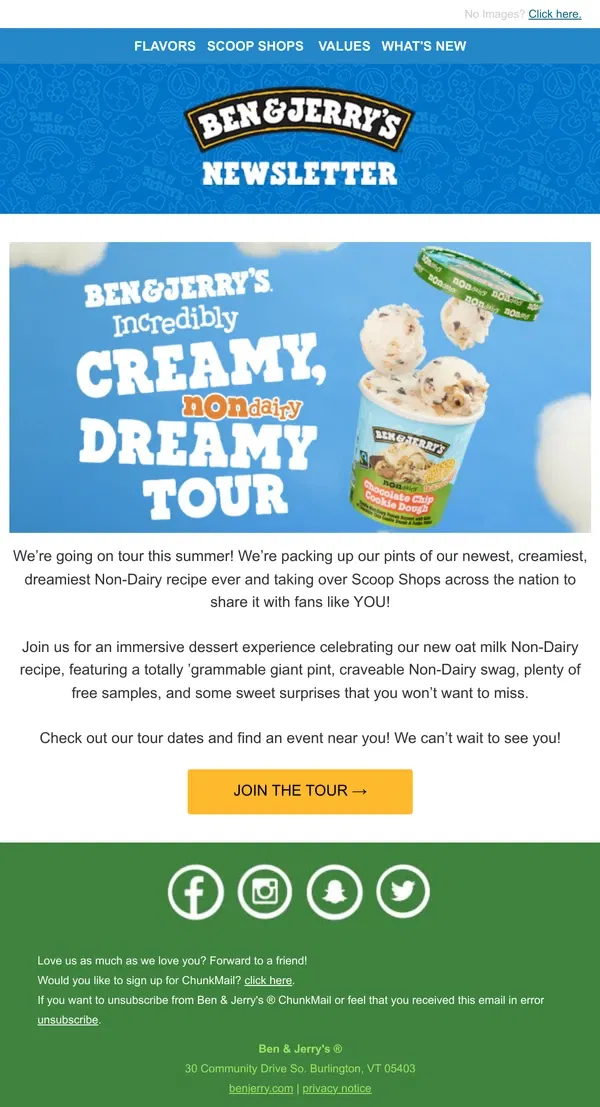 Email from Ben & Jerry's. We’re going on TOUR!