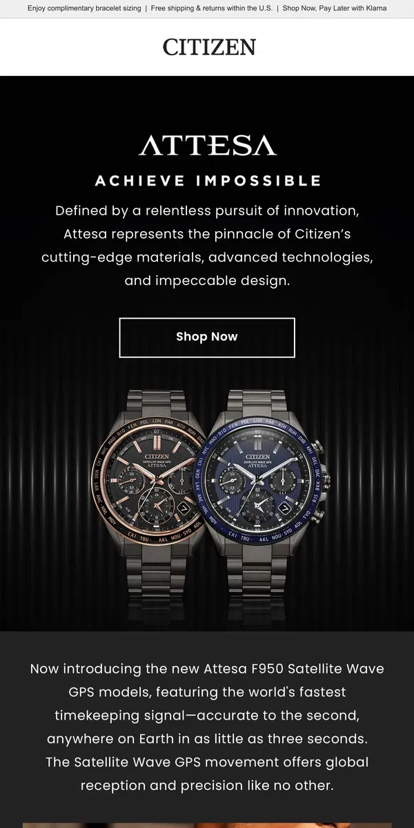 Email from Citizen Watch. Achieve the Impossible this year with Attesa