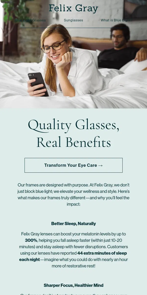 Email from Felix Gray. Why Felix Gray Frames Are Unlike Any Other