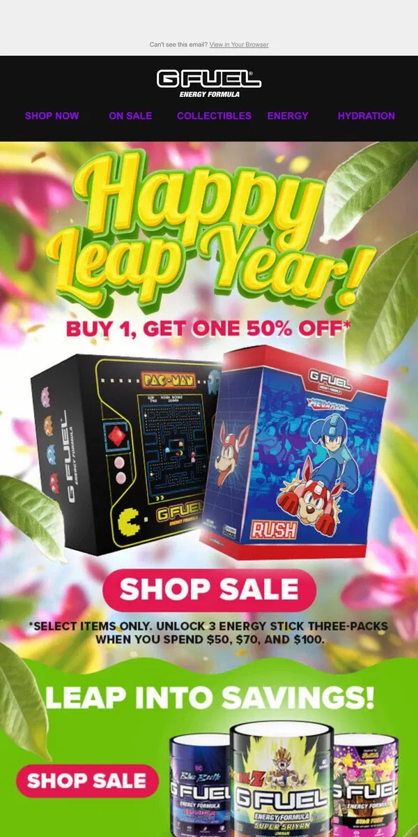 Email from G FUEL. 🎉 BOGO 50% OFF + Free Hornets Shaker Cup