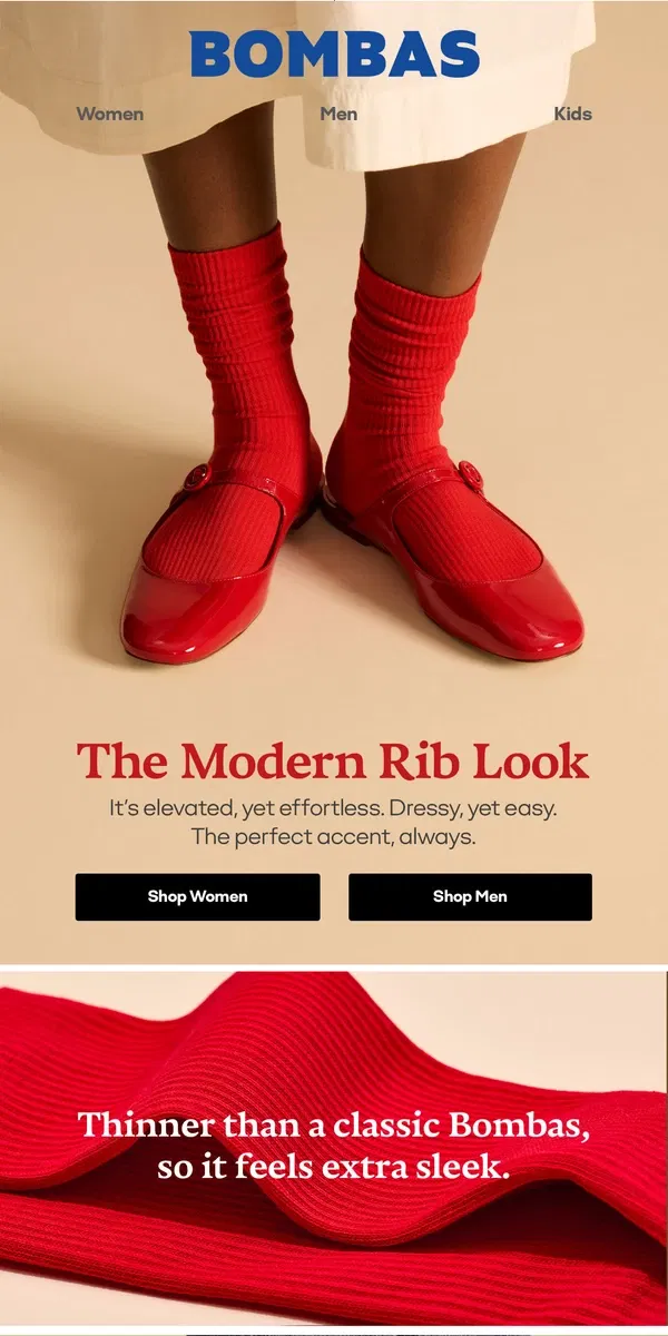 Email from Bombas. "More Modern Rib, Please"