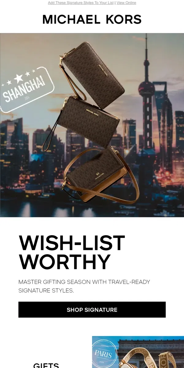 Email from Michael Kors. It’s Never Too Early To Find The Perfect Gift