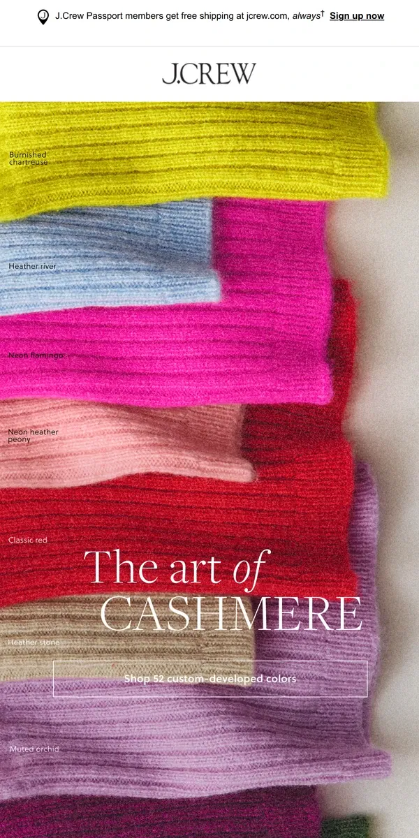 Email from J.Crew. The art of cashmere