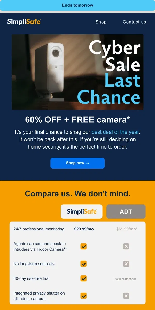 Email from SimpliSafe. Cyber Monday is back for a limited time