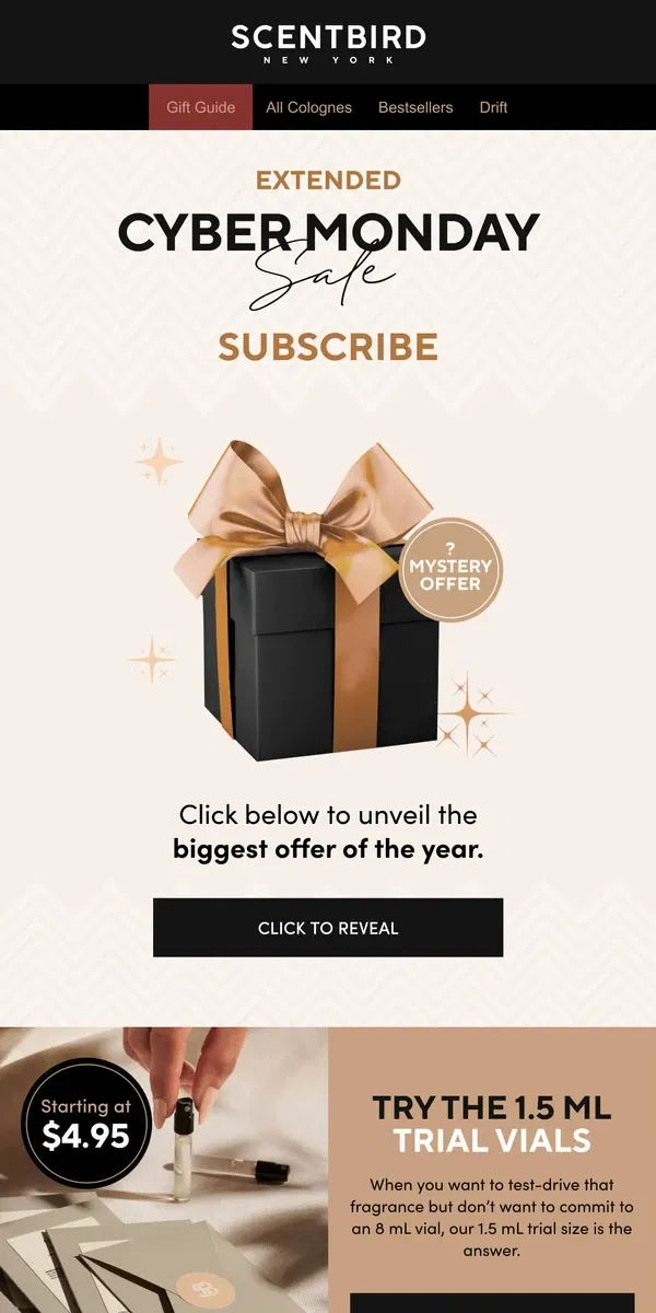 Email from Scentbird. Surprise! Cyber Monday mystery offer EXTENDED