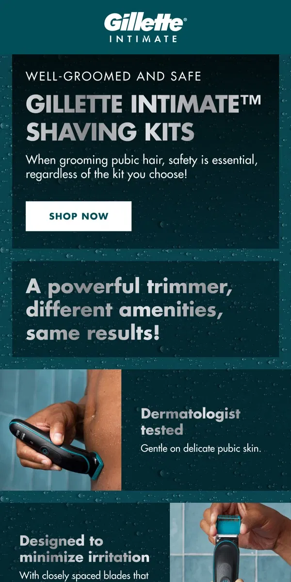 Email from Gillette. Intimate Shaving Kits | All you need for safe grooming