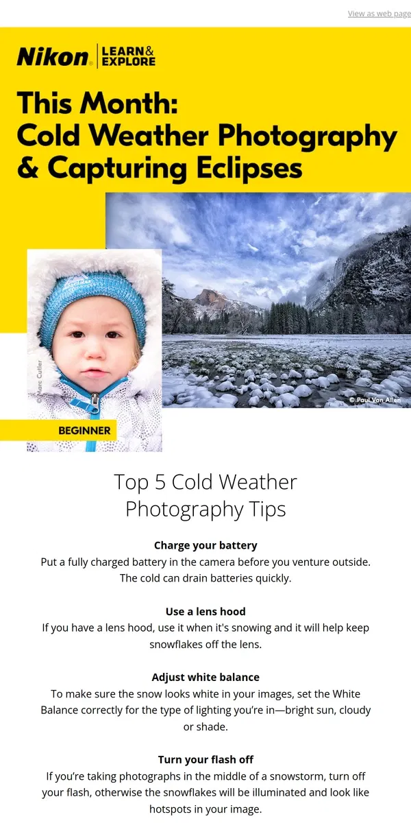 Email from Nikon. Cold weather photo tips and more