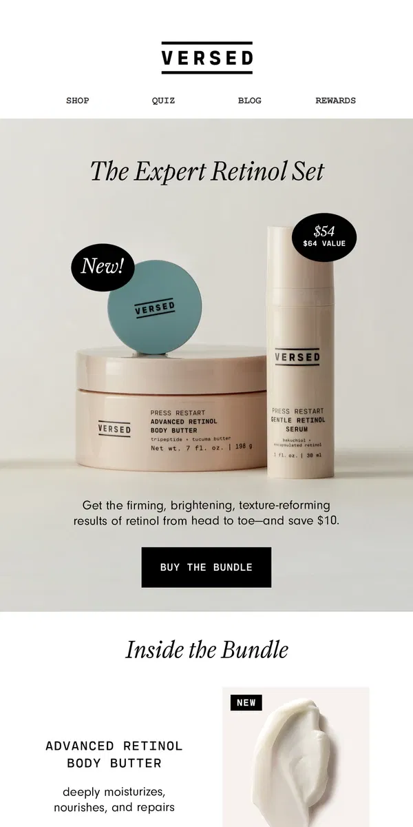 Email from Versed Skin. Retinol for your face, eyes, and body