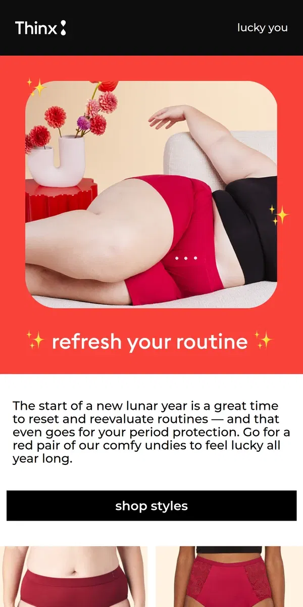 Email from Thinx. Stay fresh this lunar new year 🌙