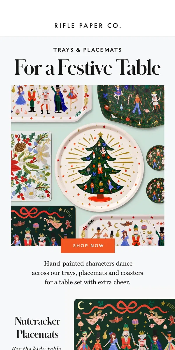 Email from Rifle Paper Co.. New Nutcracker Table Settings For a Festive Table