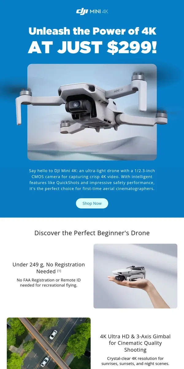 Email from DJI. DJI Mini 4K is Now Available!