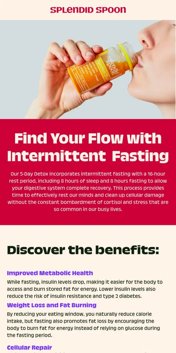 Email from Splendid Spoon. 5 Benefits of Intermittent Fasting