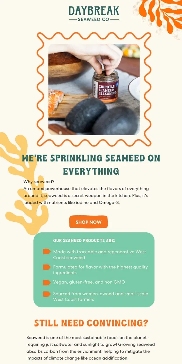 Email from Daybreak Seaweed. Why seaweed?