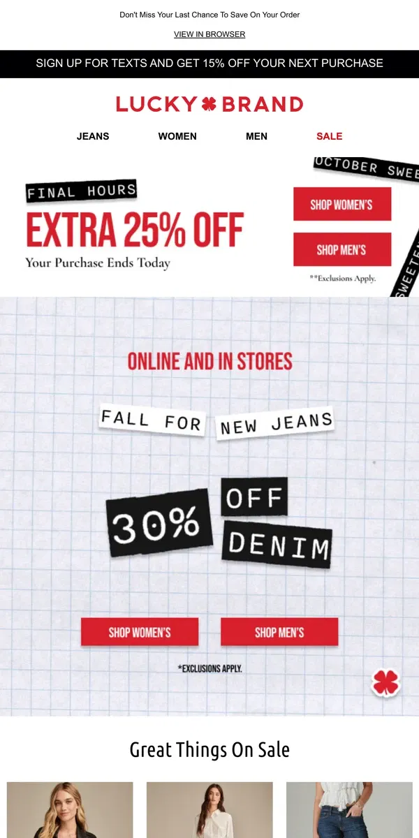 Email from Lucky Brand. ⏰ Clock's Ticking! Extra 25% Off Ends TONIGHT!