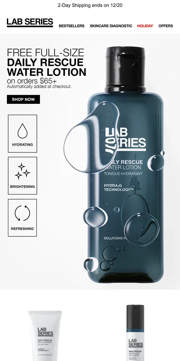 Email from Lab Series. A Gift For You: FREE Full-Size Daily Rescue Water Lotion