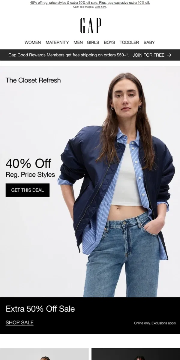 Email from GAP. Your TRIPLE deal is about to disappear! Shop ASAP