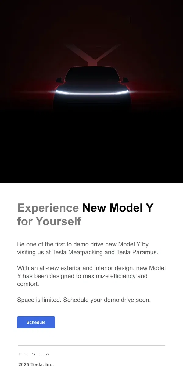 Email from Tesla. You’re Invited: Experience New Model Y