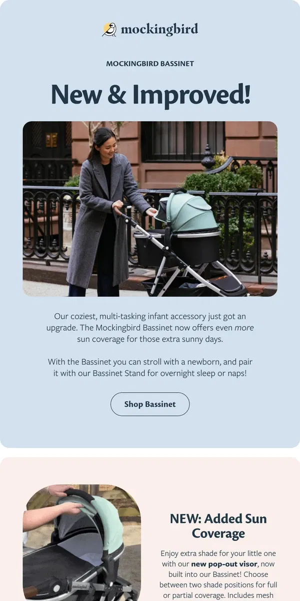 Email from Mockingbird. New & Improved Bassinet!