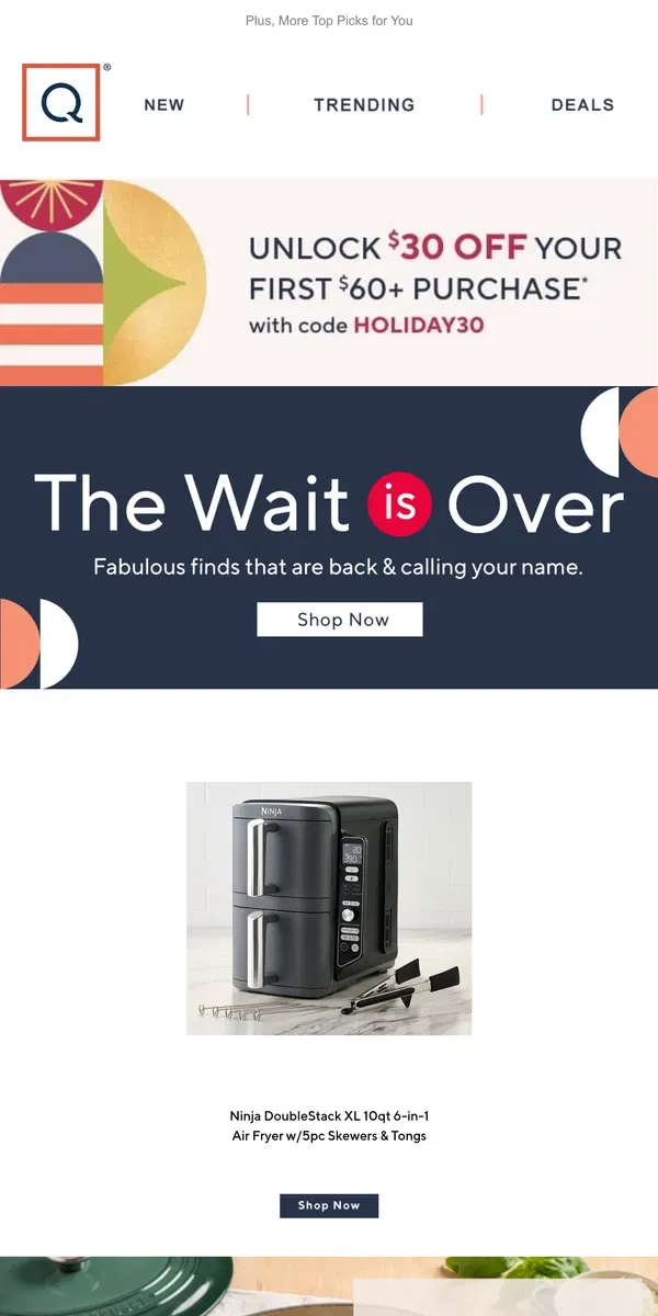 Email from QVC. Back in Stock: Your Wait is Over