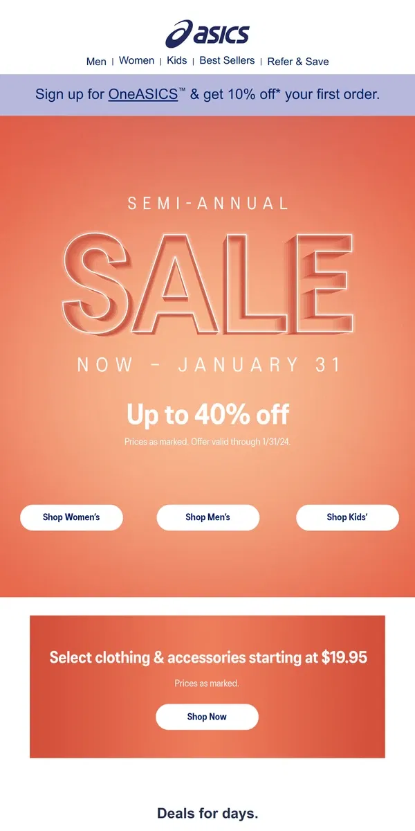 Email from ASICS. Shop styles up to 40% OFF 🔥