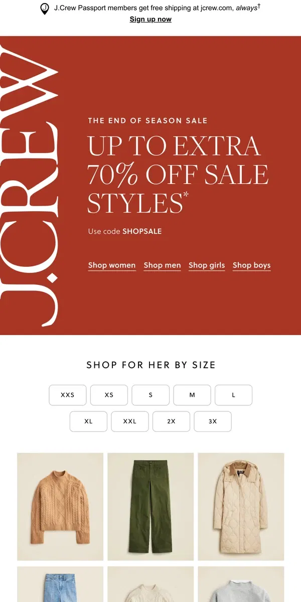 Email from J.Crew. Up to extra 70% off sale styles is here…