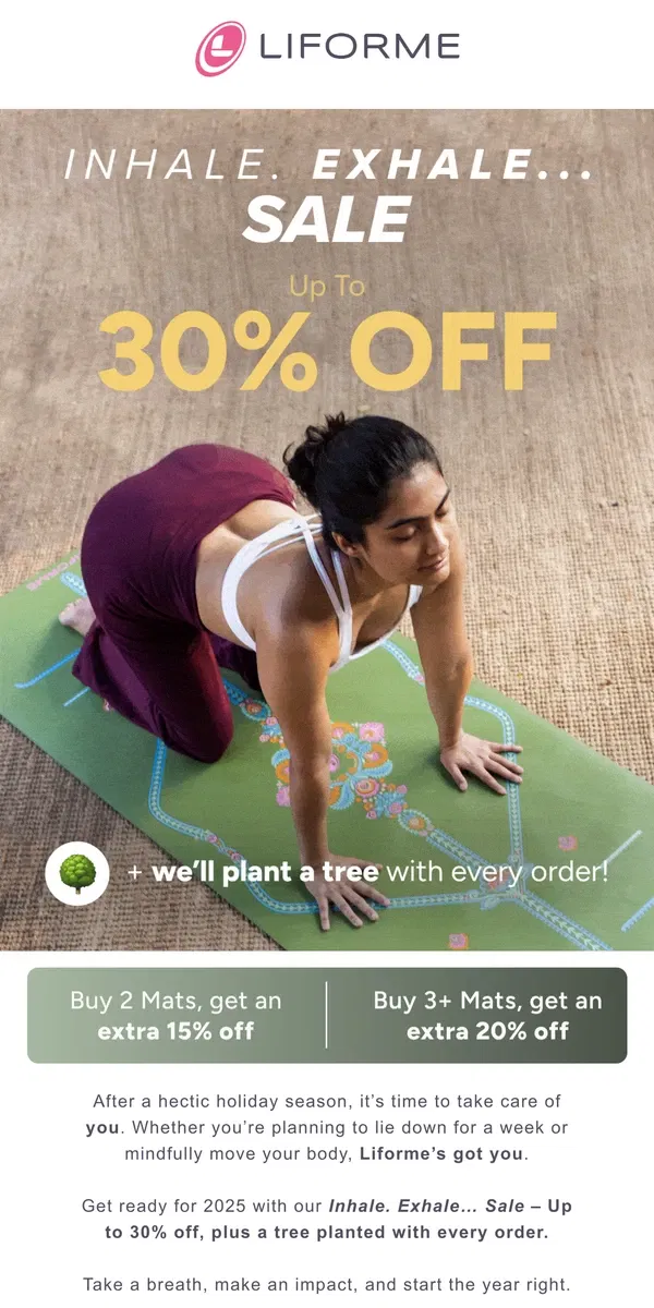 Email from Liforme. Inhale. Exhale... Sale 🧘‍♂️