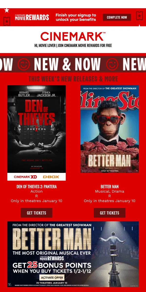 Email from Cinemark. See what's New & Now at Cinemark