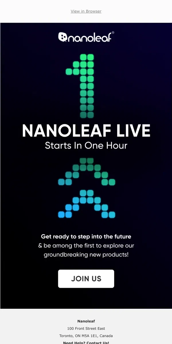 Email from Nanoleaf. ❗Launch Event STARTS IN 1 HOUR❗