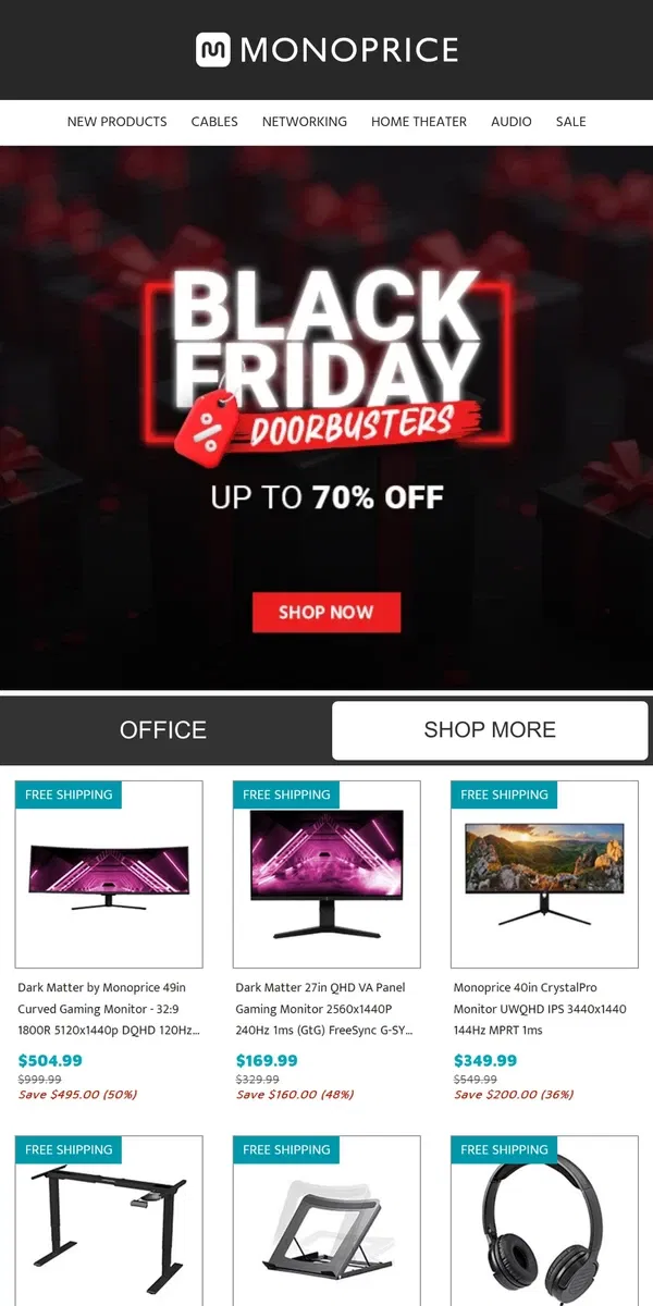 Email from Monoprice. 🚨 BLACK FRIDAY DOORBUSTERS 🚨