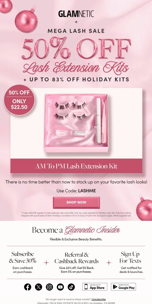 Email from Glamnetic. Mega Lash Sale Up To 83% OFF 🫨