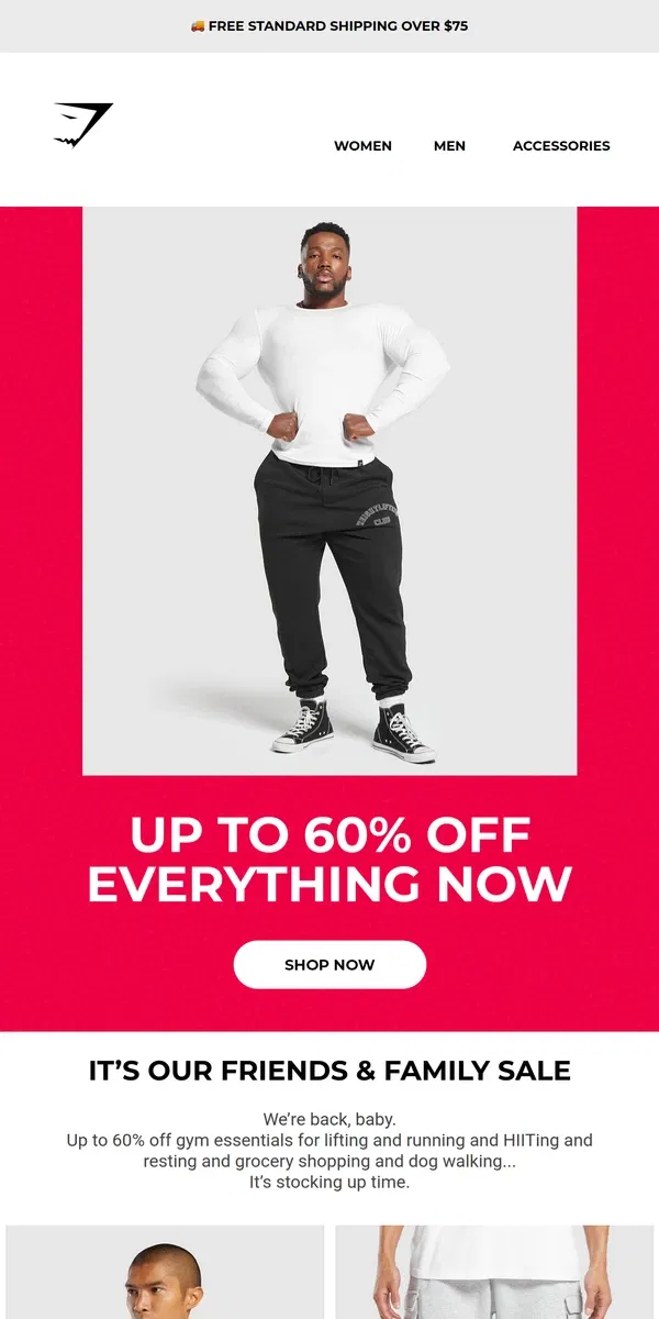 Email from Gymshark. Up to 60% off everything (now!)