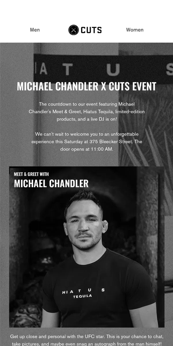 Email from Cuts. Details Inside: Michael Chandler Event at Cuts Bleecker