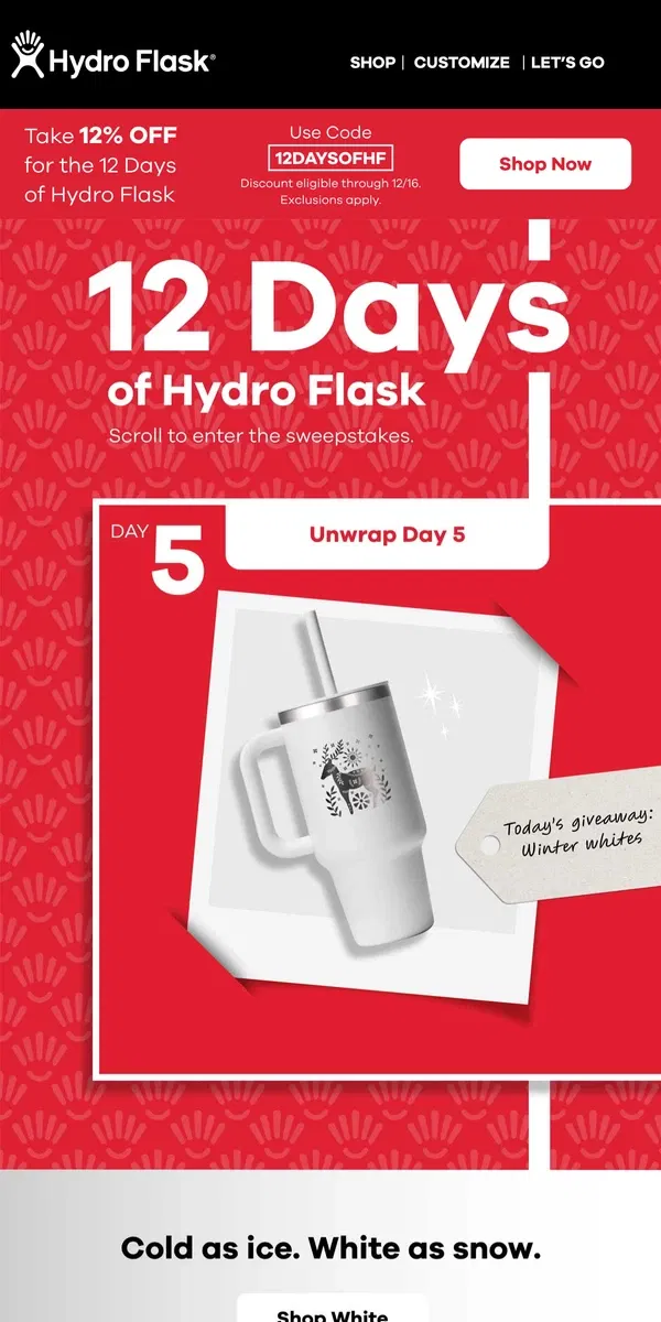 Email from Hydro Flask. Dreaming of a white winter