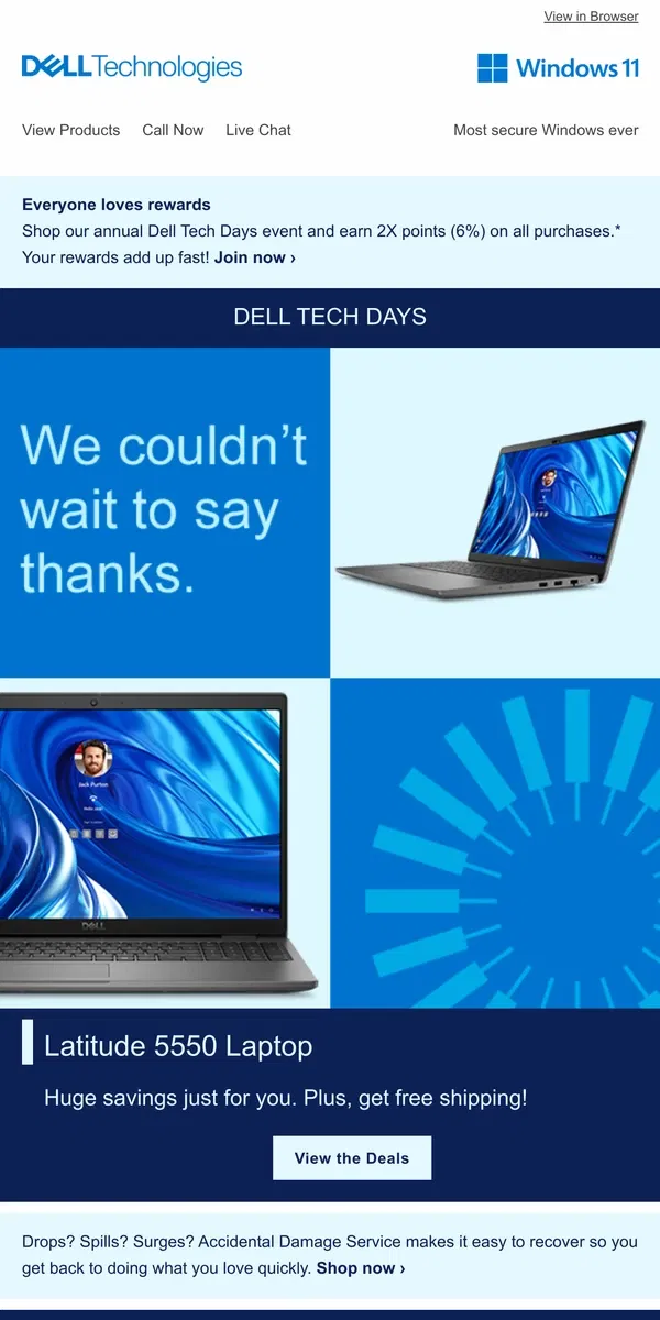 Email from Dell. Celebratory savings only once a year.