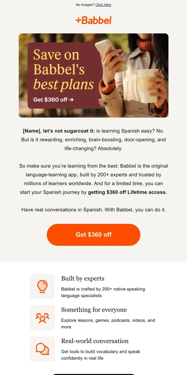 Email from Babbel. $360 off Lifetime? Yes please!