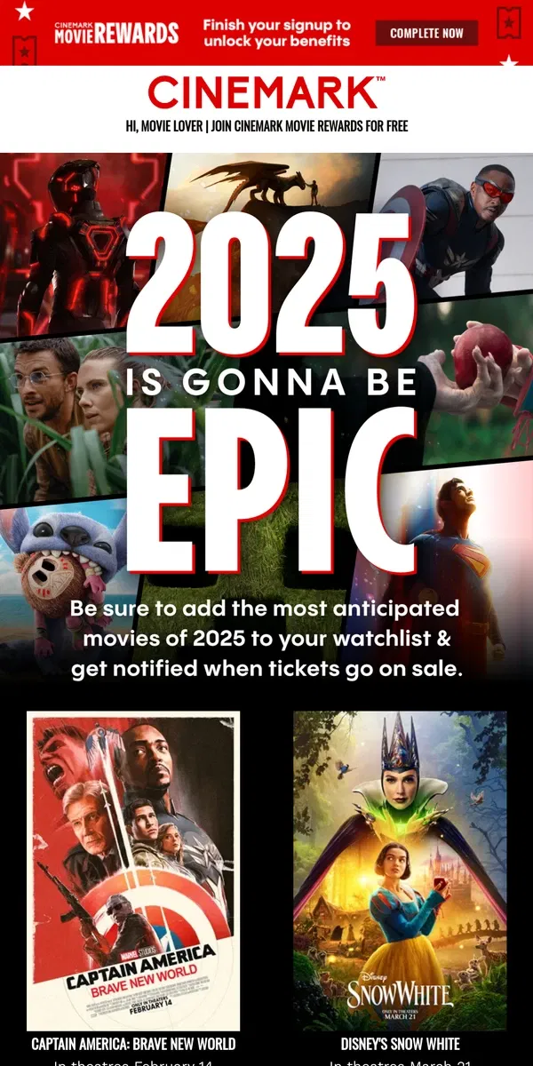 Email from Cinemark. Ready for blockbusters? Say no more.