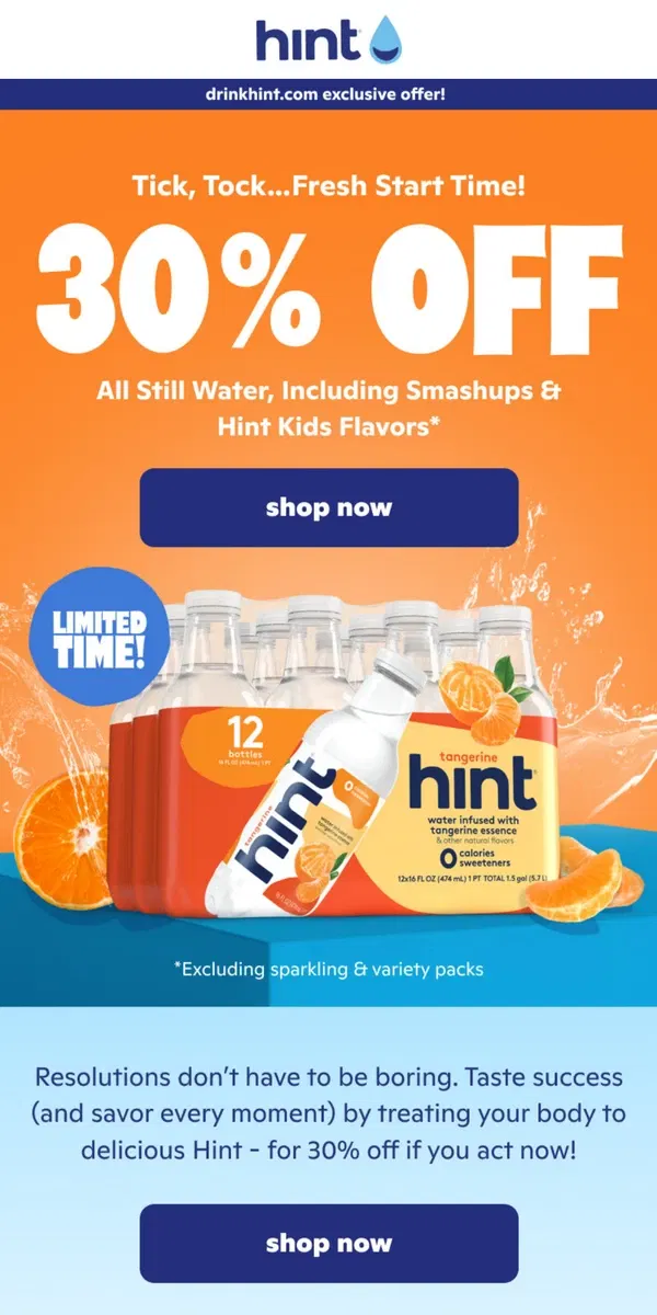 Email from Hint Water. ENDS SOON ✨ Don’t miss 30% off