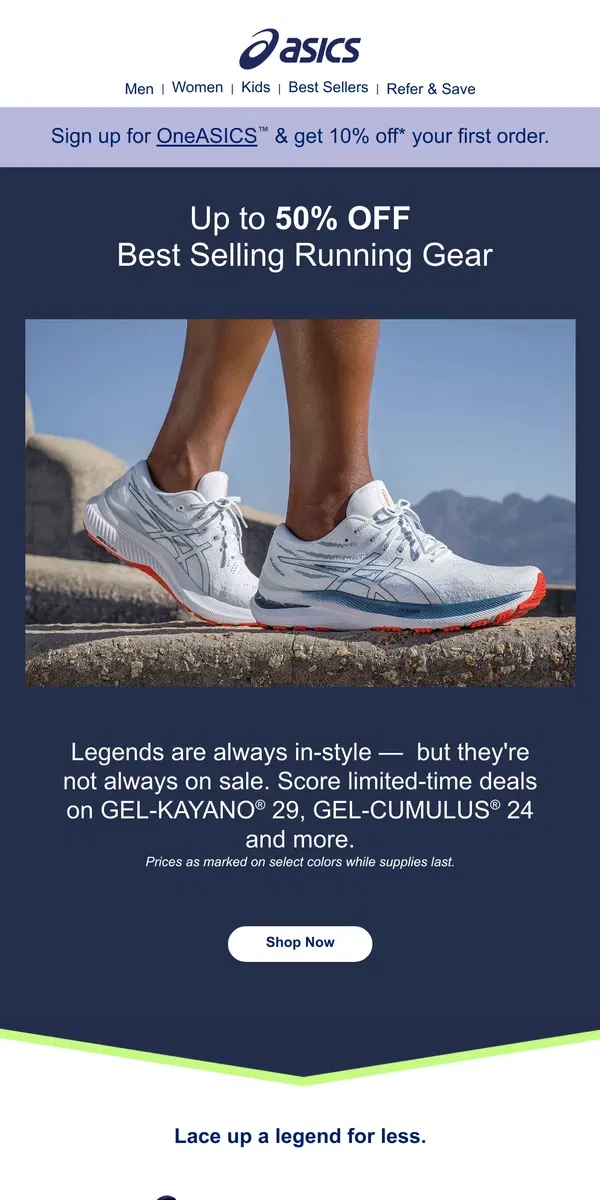 Email from ASICS. Gifts for runners: up to 50% OFF fan favorites.