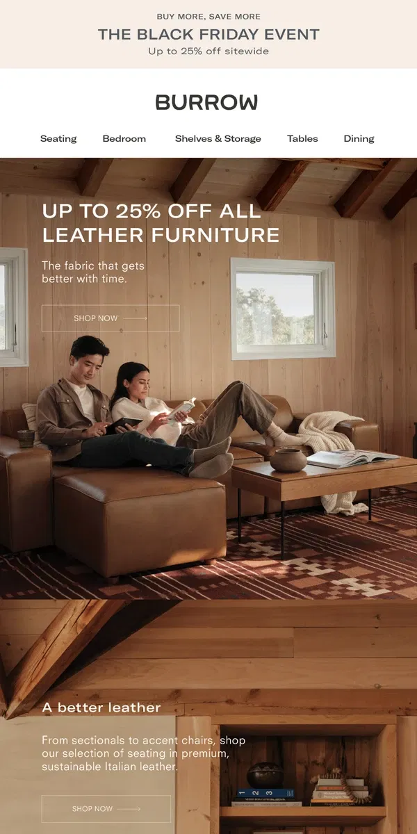 Email from Burrow. Our BEST sale on leather furniture