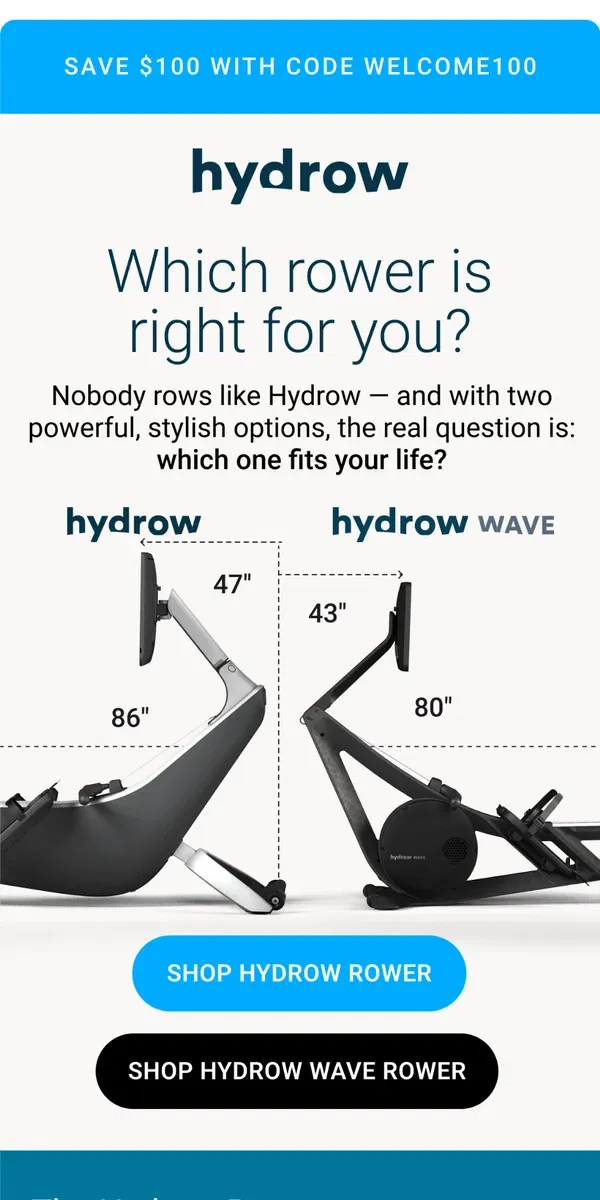 Email from Hydrow. Finding the perfect fit: let’s talk design and size